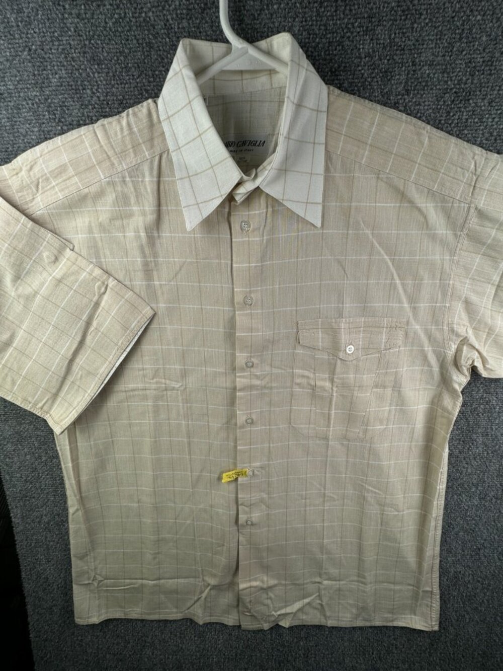 FABIO CAVIGLIA Italy Button Up Shirt Short Sleeve Cotton Size 4 Beige Check